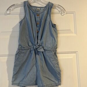 Girls OshKosh B'gosh Blue Denim Romper 6-6x -6 1/2 Button‎ -Elastic Waist
